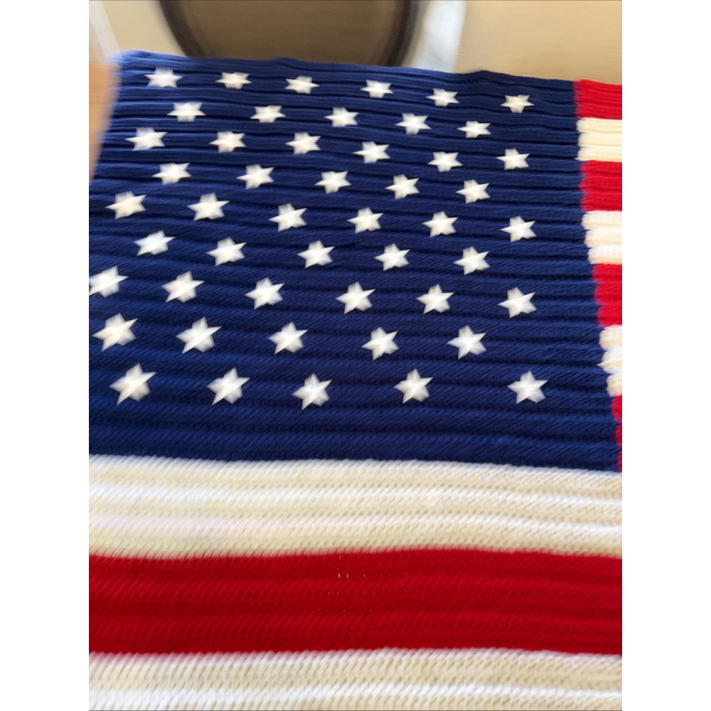 Crocheted American Flag Afgan Blanket Patriotic July 4th Red White Blue 48x54 - Picture 5 of 5